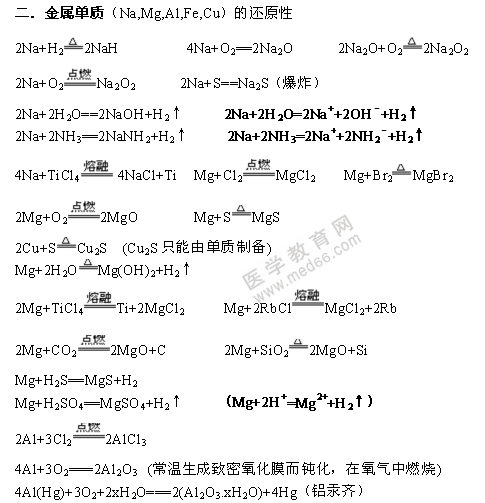 金屬單質(zhì)-無機化學(xué)方程式