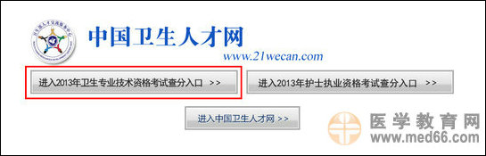 2013年衛(wèi)生專業(yè)技術考試成績查詢入口