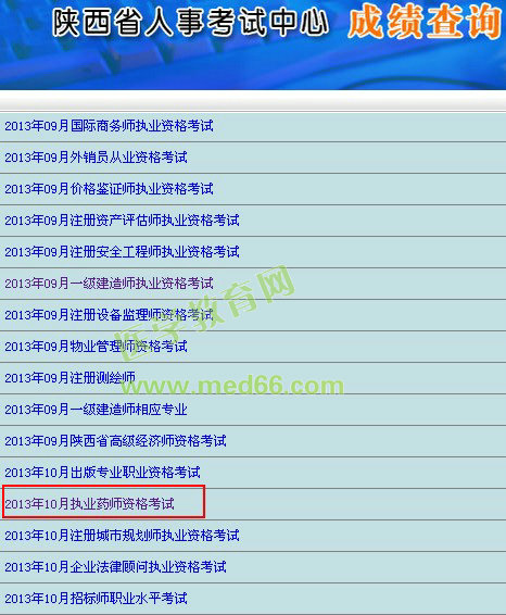 陜西省2013年執(zhí)業(yè)藥師成績查詢?nèi)肟? width=