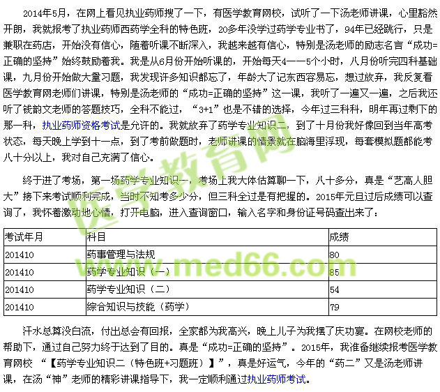 我的執(zhí)業(yè)藥師之路--成功=正確的堅持（學(xué)員tangweidongli）