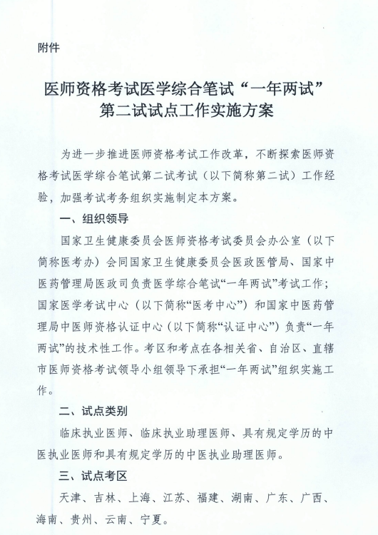 國家衛(wèi)健委關(guān)于在天津等12個考區(qū)開展“一年兩試”試點工作的通知！