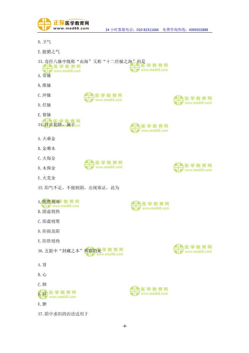 2019年中醫(yī)執(zhí)業(yè)醫(yī)師?？紲y評卷第一單元（31-60題）