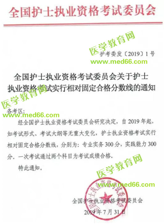 2019年護士資格考試分數(shù)線公布：300分！