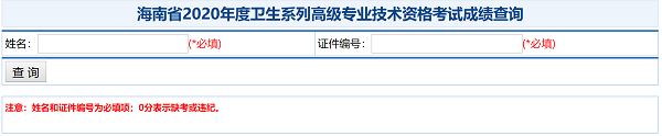 海南省2020年度衛(wèi)生系列高級(jí)專(zhuān)業(yè)技術(shù)資格考試成績(jī)查詢(xún)