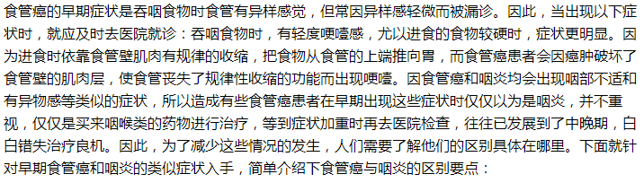 如何鑒別是食管癌還是慢性咽炎？一文了解！