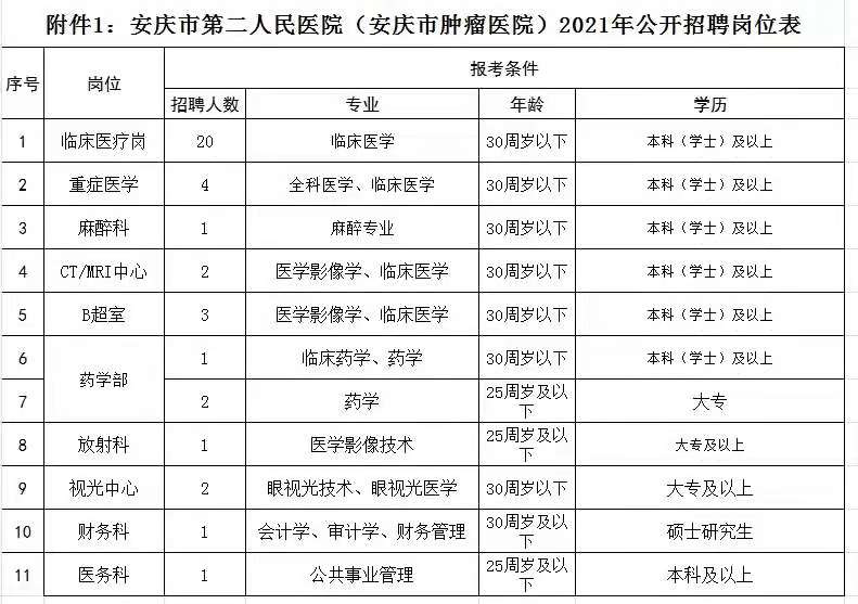 2021年度安徽省安慶市第二人民醫(yī)院招聘專業(yè)技術人員崗位計劃