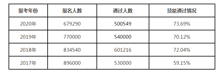 2020年技能通過情況